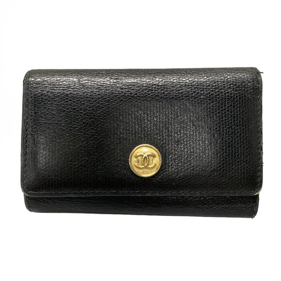 Auth CHANEL CC Button - Black Leather Key Case - Picture 1 of 14